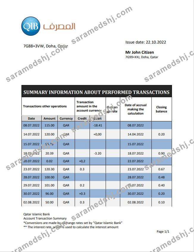Qatar Qatar Islamic Bank statement